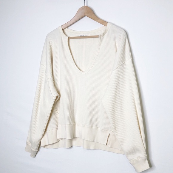 Free people Santa Clara, cream waffle, knit, V-neck, thermal top - Picture 2 of 11